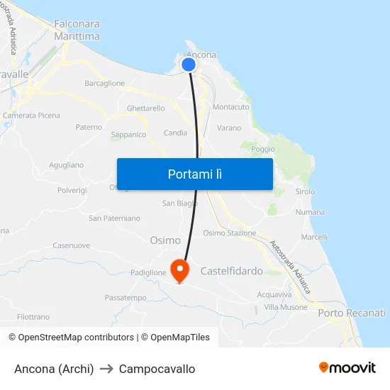 Ancona (Archi) to Campocavallo map