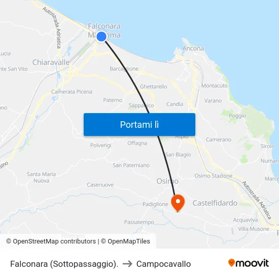 Falconara (Sottopassaggio). to Campocavallo map