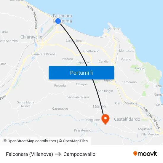 Falconara (Villanova) to Campocavallo map