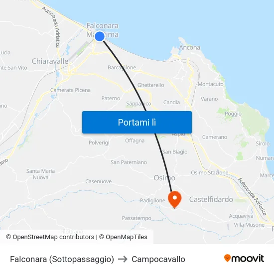 Falconara (Sottopassaggio) to Campocavallo map