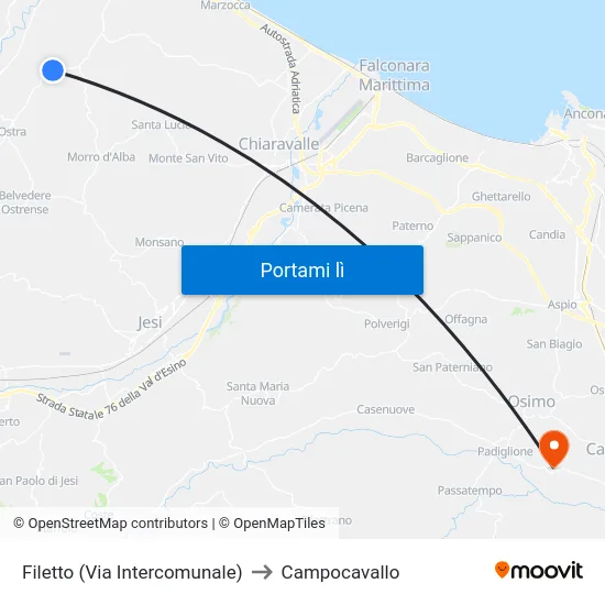 Filetto (Via Intercomunale) to Campocavallo map