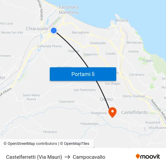 Castelferretti (Via Mauri) to Campocavallo map