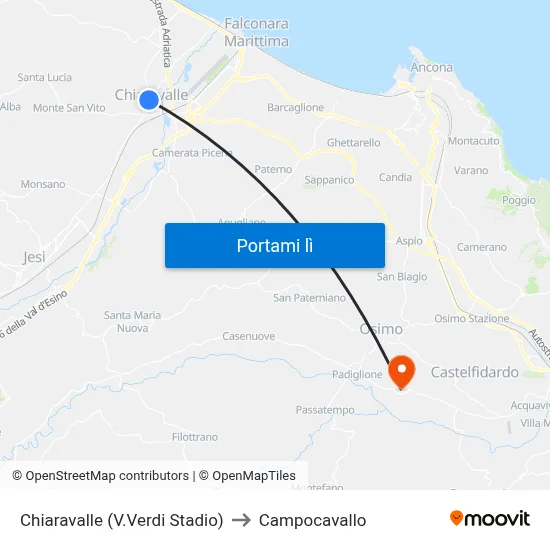 Chiaravalle (V.Verdi Stadio) to Campocavallo map