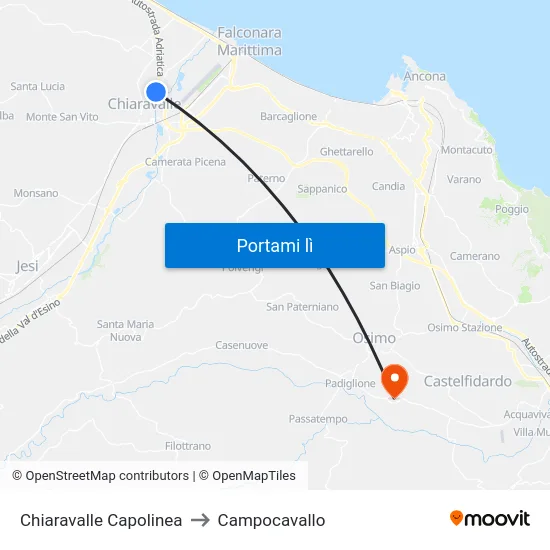 Chiaravalle Capolinea to Campocavallo map
