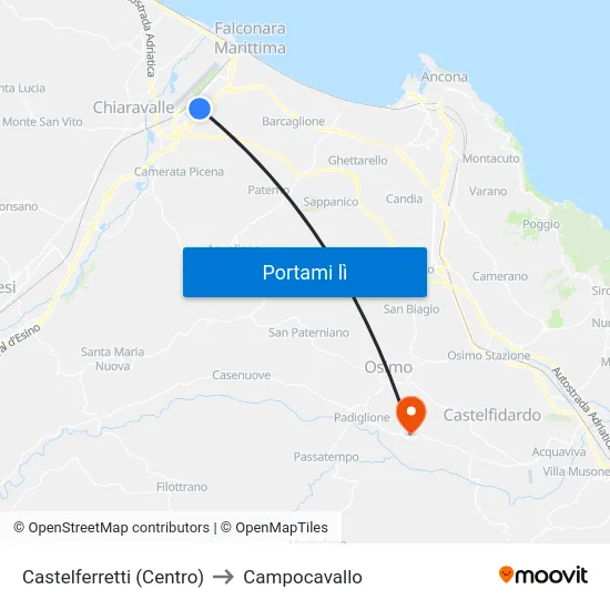 Castelferretti (Centro) to Campocavallo map