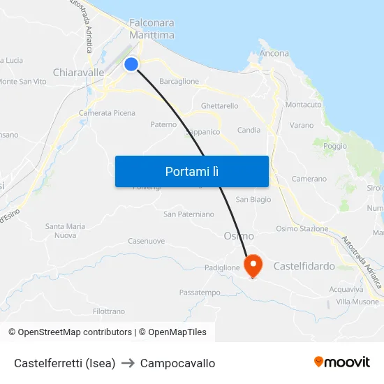 Castelferretti (Isea) to Campocavallo map