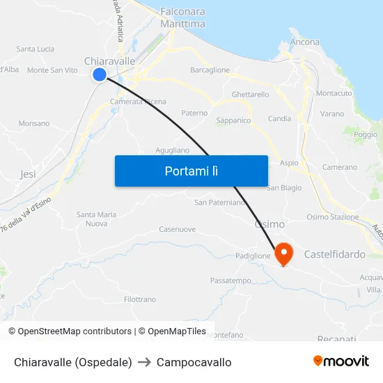 Chiaravalle (Ospedale) to Campocavallo map