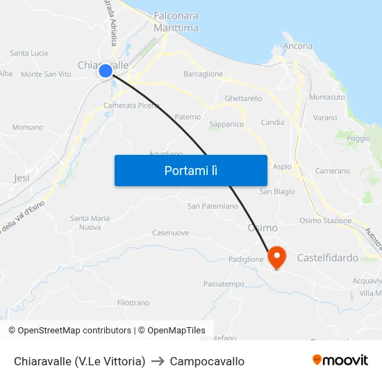 Chiaravalle (V.Le Vittoria) to Campocavallo map