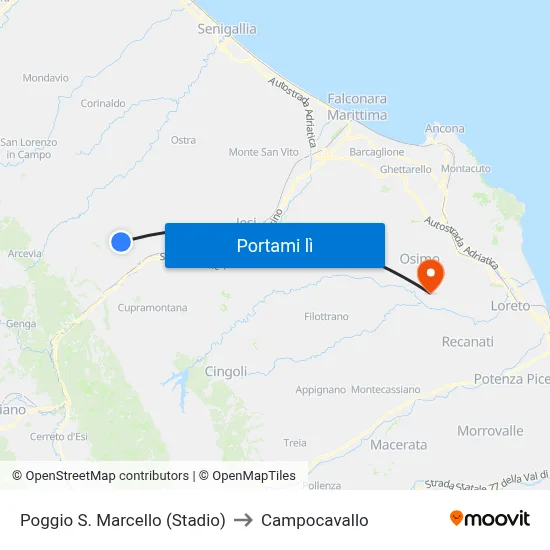 Poggio S. Marcello (Stadio) to Campocavallo map
