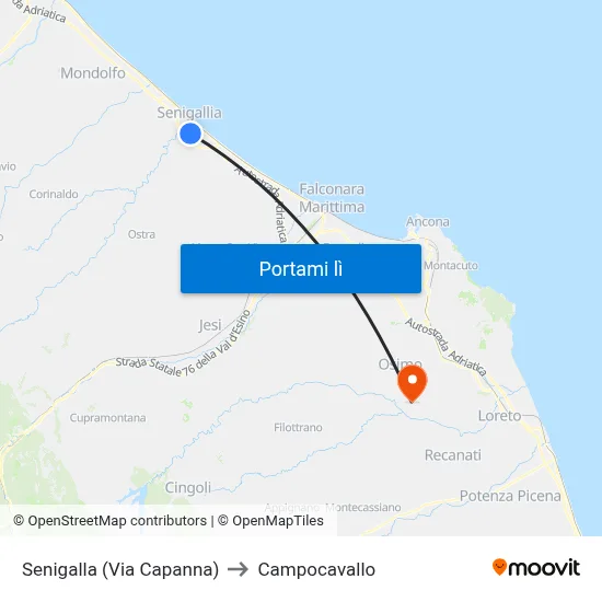 Senigalla (Via Capanna) to Campocavallo map