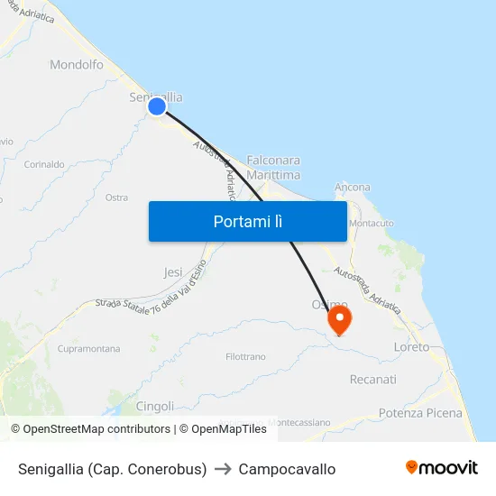 Senigallia (Cap. Conerobus) to Campocavallo map