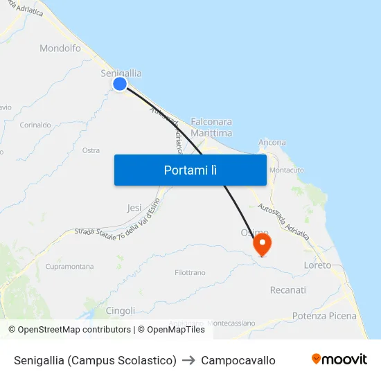 Senigallia (Campus Scolastico) to Campocavallo map