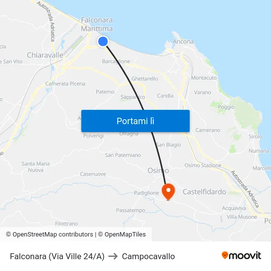 Falconara (Via Ville 24/A) to Campocavallo map