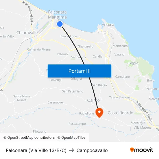 Falconara (Via Ville 13/B/C) to Campocavallo map