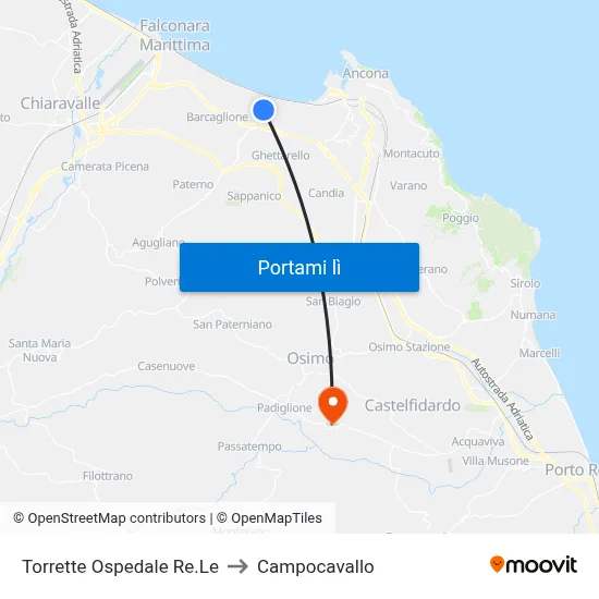 Torrette Ospedale Re.Le to Campocavallo map