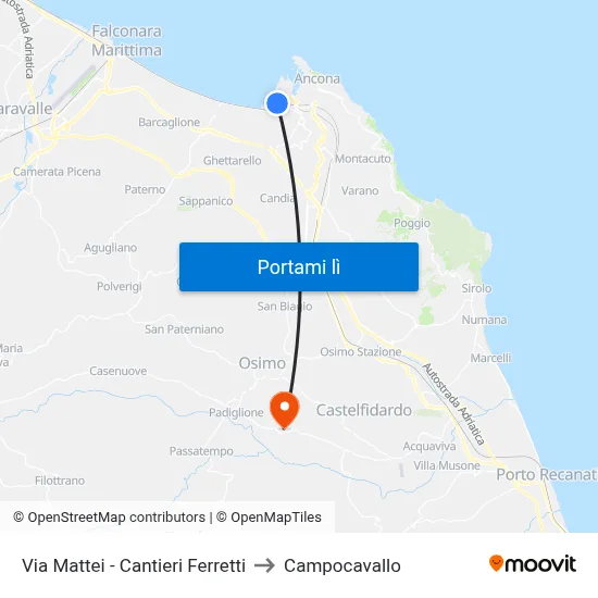 Via Mattei - Cantieri Ferretti to Campocavallo map