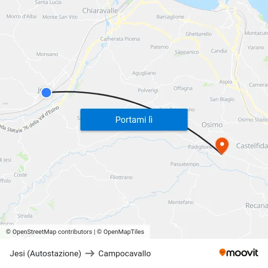 Jesi (Autostazione) to Campocavallo map