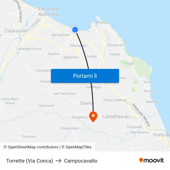 Torrette (Via Conca) to Campocavallo map