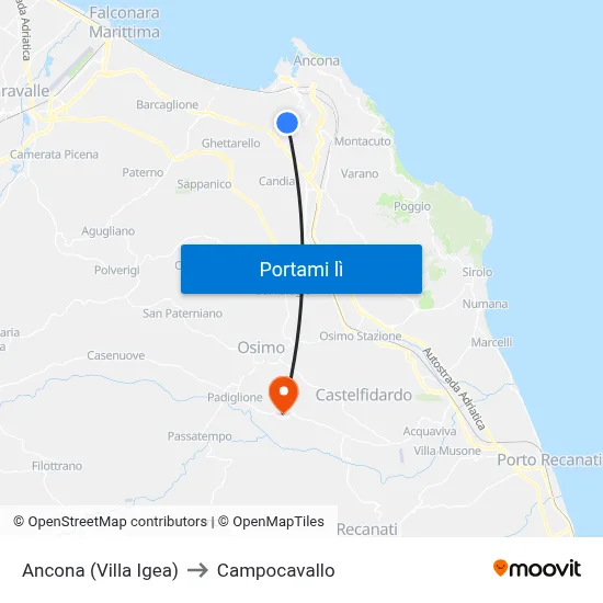 Ancona (Villa Igea) to Campocavallo map