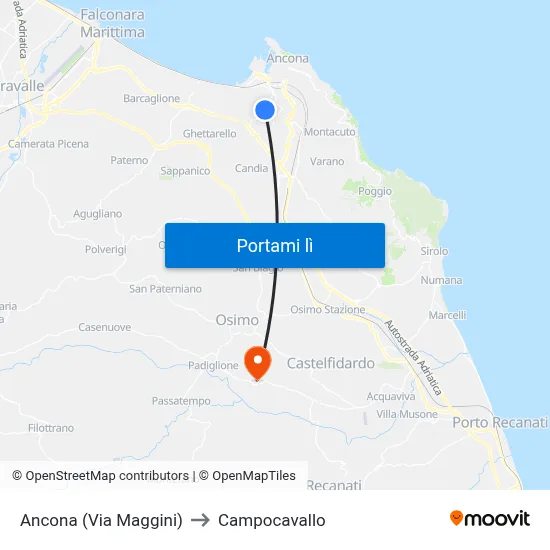 Ancona (Via Maggini) to Campocavallo map