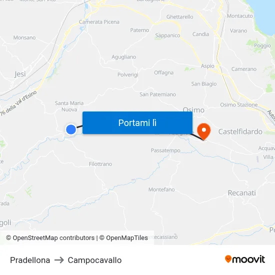 Pradellona to Campocavallo map