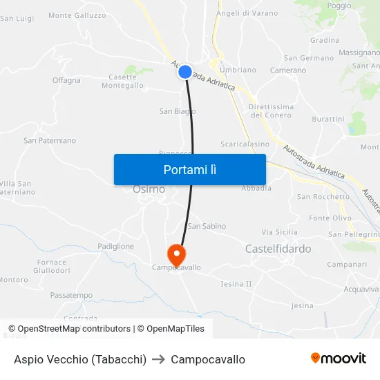 Aspio Vecchio (Tabacchi) to Campocavallo map