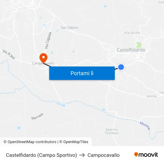Castelfidardo (Campo Sportivo) to Campocavallo map