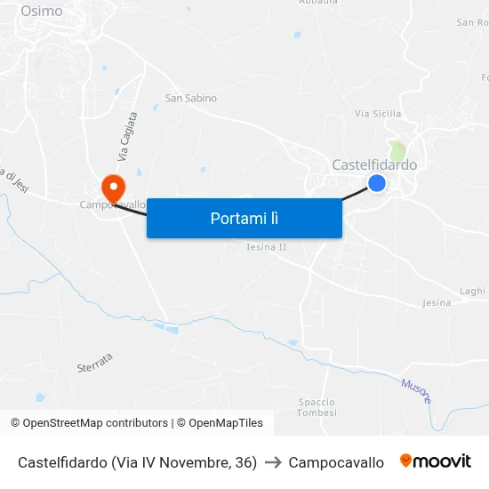 Castelfidardo (Via IV Novembre, 36) to Campocavallo map