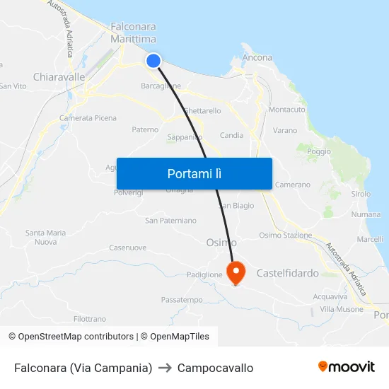 Falconara (Via Campania) to Campocavallo map