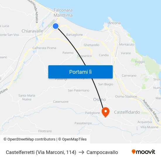 Castelferretti (Via Marconi, 114) to Campocavallo map