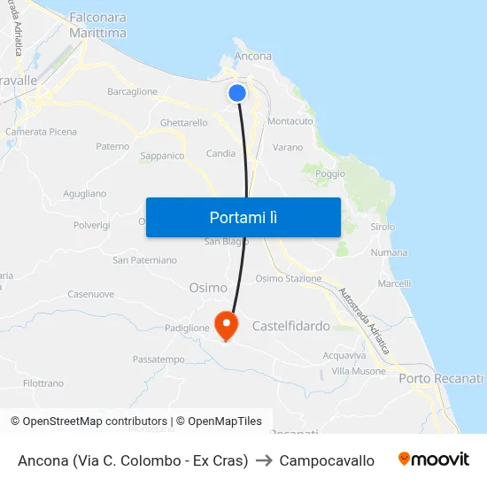 Ancona (Via C. Colombo - Ex Cras) to Campocavallo map