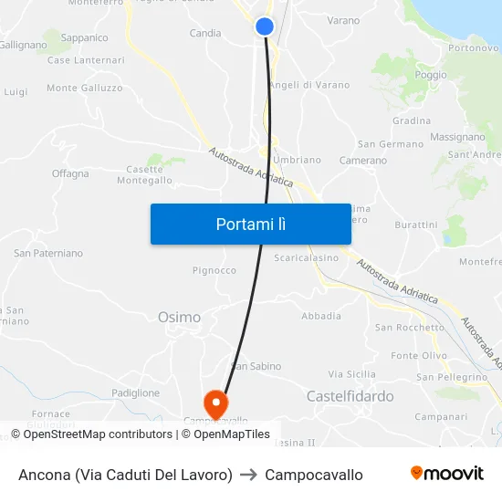 Ancona (Via Caduti Del Lavoro) to Campocavallo map