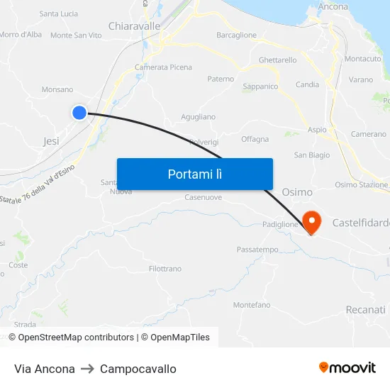 Via Ancona to Campocavallo map