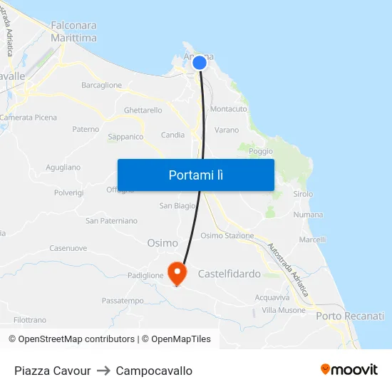 Piazza Cavour to Campocavallo map