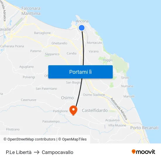 P.Le Libertà to Campocavallo map
