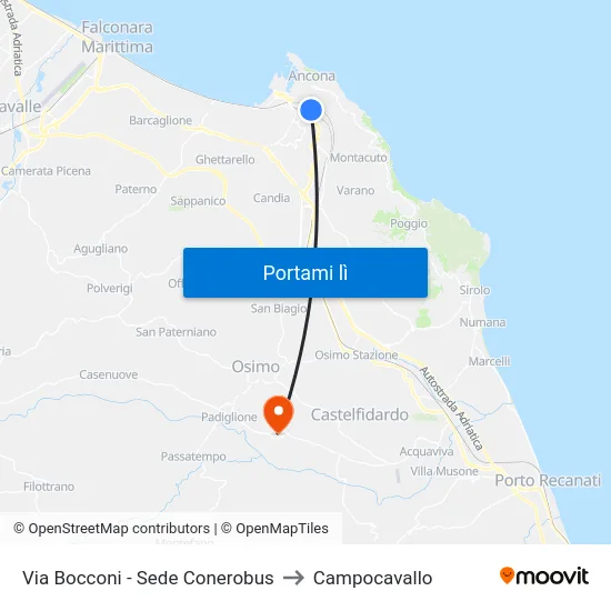 Via Bocconi - Sede Conerobus to Campocavallo map