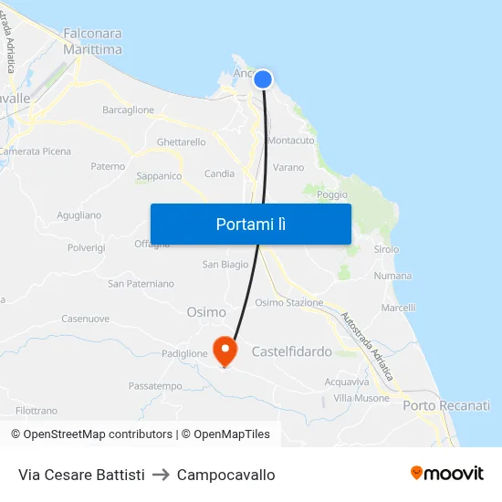 Via Cesare Battisti to Campocavallo map