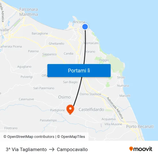 3^ Via Tagliamento to Campocavallo map