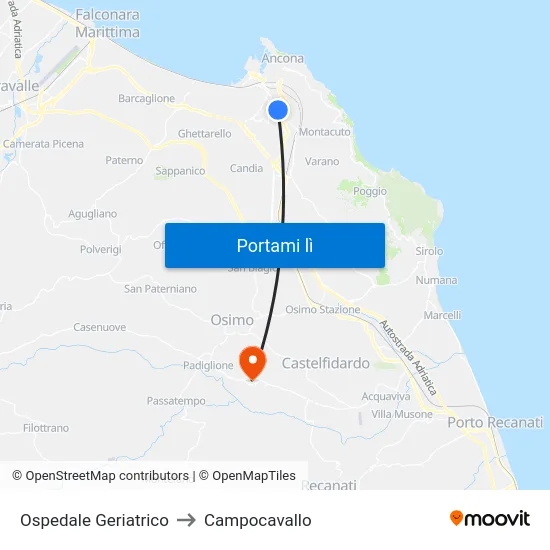 Ospedale Geriatrico to Campocavallo map