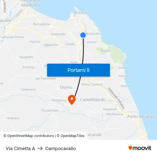 Via Cimetta A to Campocavallo map