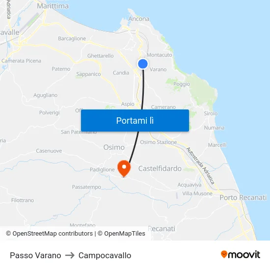Passo Varano to Campocavallo map
