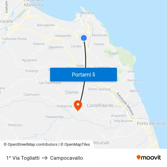 1^ Via Togliatti to Campocavallo map