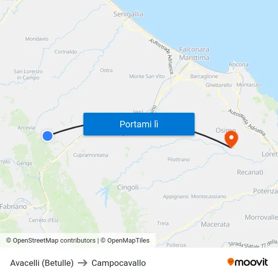 Avacelli (Betulle) to Campocavallo map