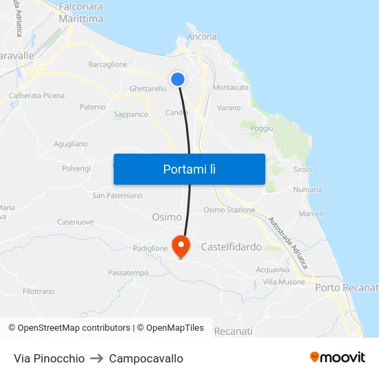 Via Pinocchio to Campocavallo map