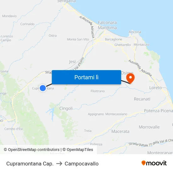 Cupramontana Cap. to Campocavallo map