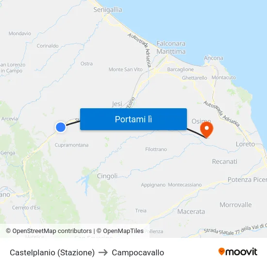 Castelplanio (Stazione) to Campocavallo map