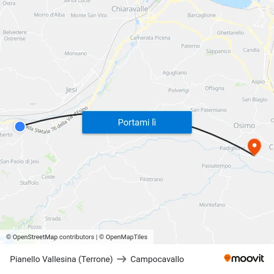 Pianello Vallesina (Terrone) to Campocavallo map