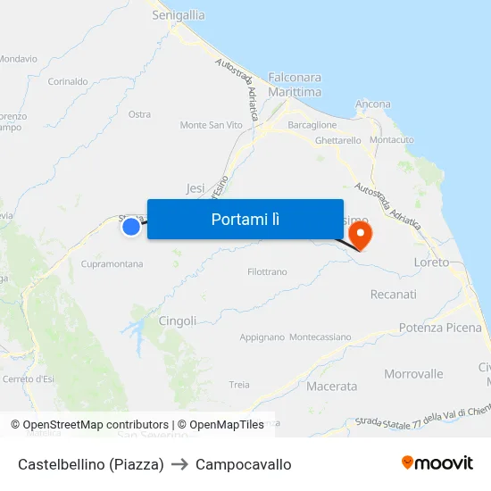 Castelbellino (Piazza) to Campocavallo map