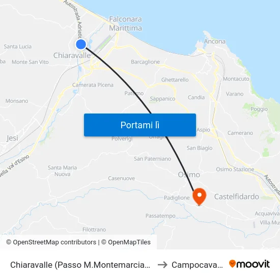 Chiaravalle (Passo M.Montemarciano) to Campocavallo map