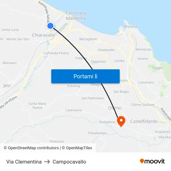 Via Clementina to Campocavallo map